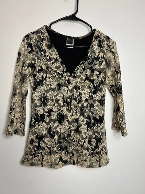 Camisa Top Vintage Envoltura Negra Dorada Encaje Y2K Pequeña Foto 1 de 4