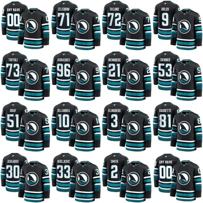 Custom Men's Sharks All Stitched Black Alternate Jersey - Image 1 of 2