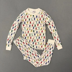 HANNA ANDERSON Kids Holiday Long John Xmas Lights PJ Set Sz 8 100% Cotton - Picture 1 of 17