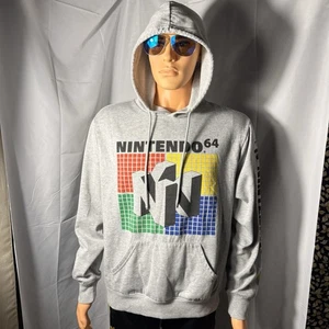Nintendo 64 Men Hoodie Size XL Gray Sweater Hooded Sweatshirt Retro Video Games - Picture 1 of 12