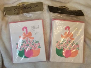 20 Vintage Thank You Cards J T Murphy 2 Pks Pink Orange Green White Retro Mcm - Picture 1 of 5