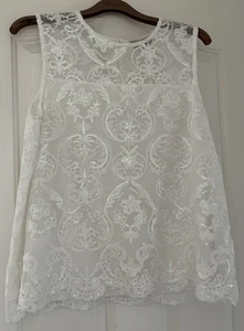 Dorothy Perkins Sleeveless White Sequin Embellished Blouse Top Size 18 - Picture 1 of 7