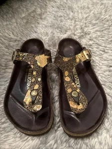 Sandalias Birkenstock Gizeh de cuero de corcho marrón metálico EE. UU. 8 UE 39 USADAS EN EXCELENTE ESTADO - Imagen 1 de 6