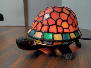 Tiffany Style Cast Iron Stained Glass Turtle Accent Table Lamp Night Light - Picture 1 of 7