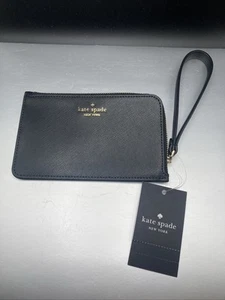 KATE SPADE Small Lucy L-Zip Leather Wristlet in Black- BNWT - Picture 1 of 5