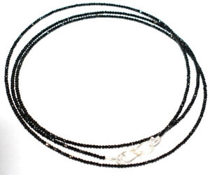 925 Sterling Silver 12" Strand Necklace 2 mm Round Beads Black Spinel Gemstone