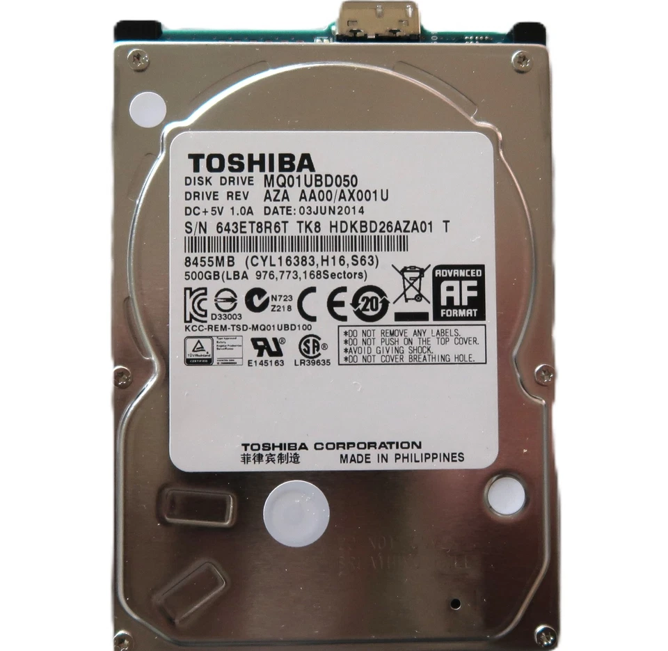 Toshiba MQ01UBD050 HDKBD26AZA01 T AZA AA00/AX001U Phillipines 500gb USB 06/2014 - Image 1 of 1