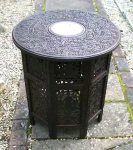 LARGE ANTIQUE OCTAGONAL FOLDING ANGLO/ INDIAN INLAID SIDE TABLE - Picture 1 of 8