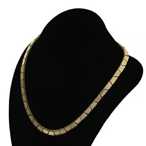 Handmade 14K Yellow Gold Textured Trapezoid Link Chain Necklace 16.75" - Picture 1 of 5