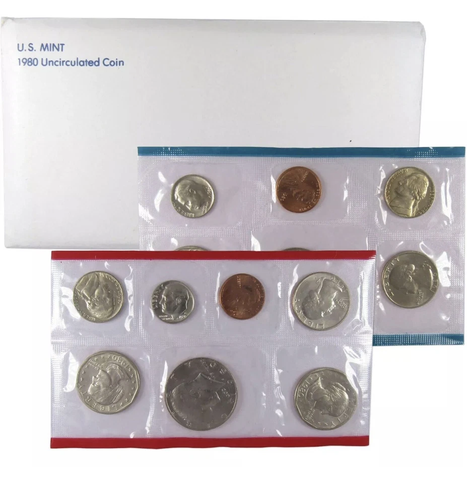 1980 P&D Mint Set with 13 Brilliant Uncirculated US Coins & Envelope (13 Coins) - Image 1 of 1