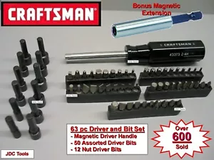 CRAFTSMAN MAGNETIC HANDLE 1/4 IN 44373 NUT DRIVER Bit Set 63 PC Star Square+-Hex - Picture 1 of 3