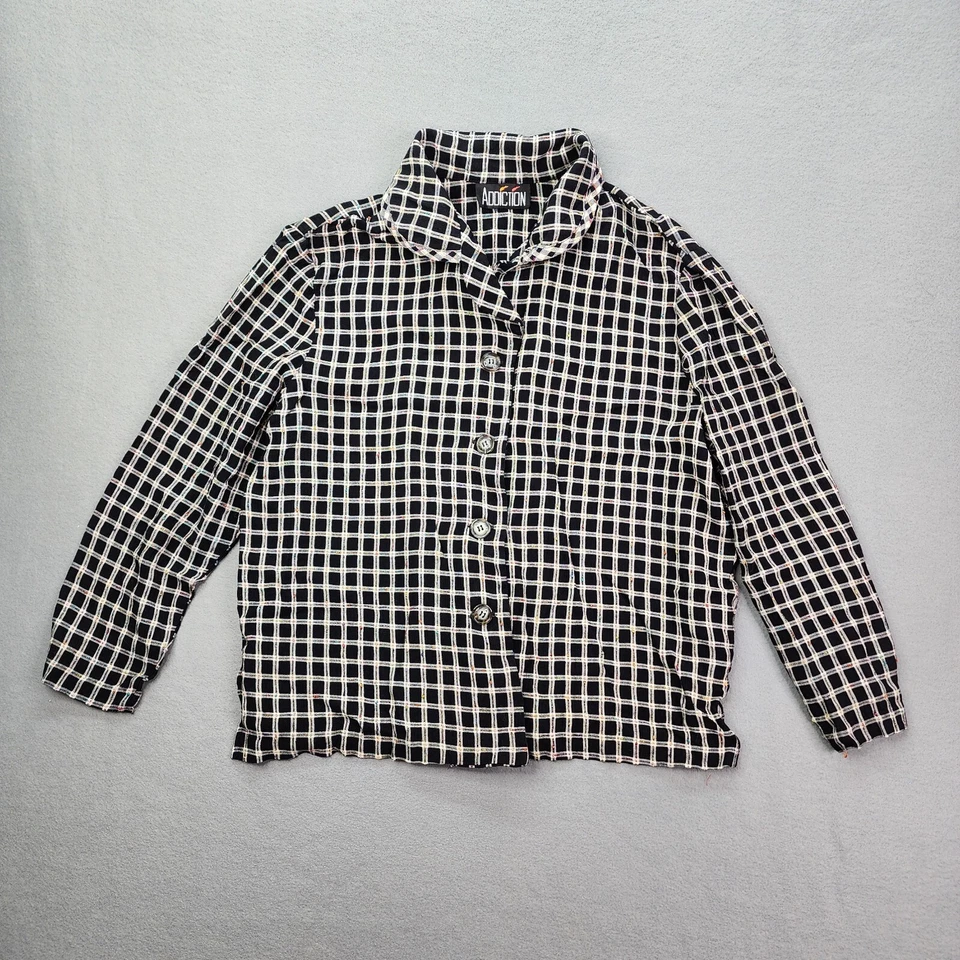 Blusa vintage con botones para mujer Addiction grande negra a cuadros manga larga Foto 1 de 4