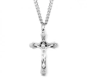 Floral design Sterling Silver Crucifix Features 24in Long chain - Picture 1 of 3