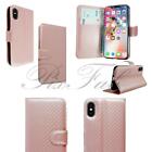 New Rose Gold Carbon Leather Wallet Phone Case For Apple iPhone XS + T Glass