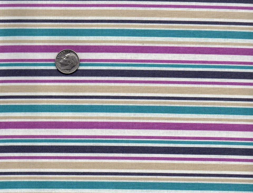 David Textiles Stripes Cotton Fabric By The Yard Fuchsia Teal Brown Tan #FA30 - Image 1 of 1