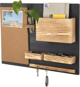 MyGift Wall-Mounted Organizer with Cork Bulletin Board, Mail Holder, Key Hooks, - Picture 1 of 7