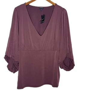Top fruncido Torrid Studio tejido cuello en V manga cuarto talla 3X sasafrás nuevo con etiquetas - Imagen 1 de 8