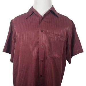 Haggar Casual Shirt Mens Sz L Button Up Short Sleeve Burgundy Check Regular Fit - Picture 1 of 9