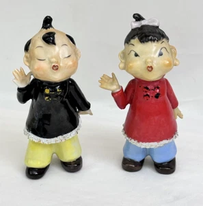 Vintage Made in Japan Pair of Sugar Trim Ceramic Asian Boy and Girl Figurines - Picture 1 of 21