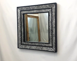 Crackle Glass Mosaic Wall Mirror Square Black Double Frame Handmade 68X68cm - Picture 1 of 7