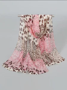 Bufanda cuadrada grande 150 cm x 50 cm bronceada/beige estampado de leopardo pañuelo cabeza DV1017 - Imagen 1 de 2