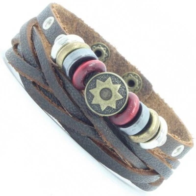 Kunstleder Herren Armband Surferarmband Männer Wickelarmband Braun Sonne - Bild 1 von 4