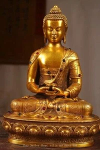 8,2 Zoll alte tibetische Bronze Buddhismus Sakyamuni Shakyamuni Amitabha Buddha Statue - Bild 1 von 9