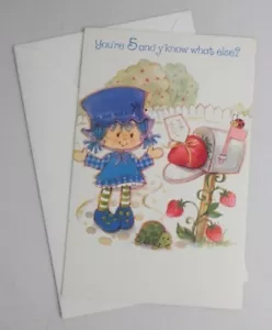 Geburtstagskarte Vintage 1981 Strawberry Shortcake 5 Jahre alt - unbenutzt - Bild 1 von 3