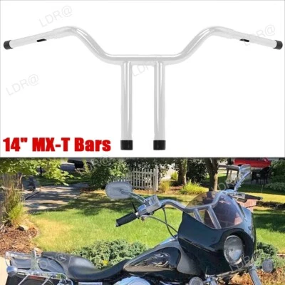 Manillar cromado de 14"" de elevación 1-1/4" apto para Harley Softail Dyna Road King Foto 1 de 4