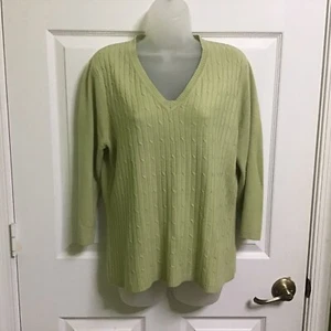 White Stag Women’s V-neck Cable Knit Front 3/4 Length Sleeve Sweater Sz Large - Picture 1 of 5