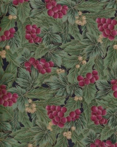 Hoffman Fabric, Blue-Green Leaves with Pink & Tan Berries by / HALF yard - Picture 1 of 1