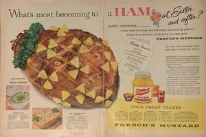 1957 French's Mustard Easter Ham PRINT AD Recipes 4 Great Glazes Menu VTG 1950s - Picture 1 of 11