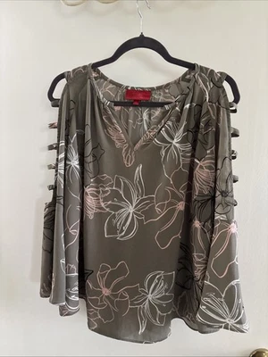 Jennifer Lopez Women's Long Bell Sleeve , Cut Out Arms, Floral, Tan Size M - Image 1 of 4