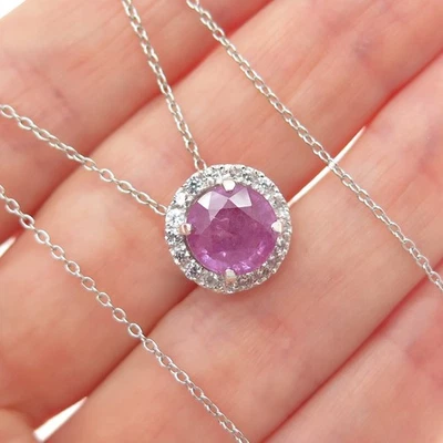 925 Sterling Silver Real Ruby & White Topaz Cable Chain Necklace 18" - Image 1 of 4