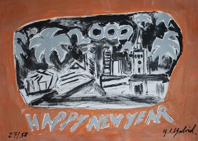 Silvester Happy New Year Neujahrsgrafik Gabriel signiert Mischtechnik 1999 27/50 - Bild 1 von 2