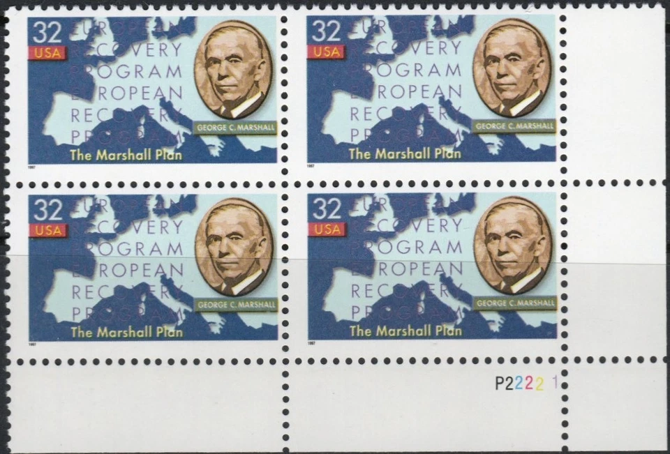 US Scott #3141 "Marshall Plan, 50th Anniv." plate block of 4, MNH. - Image 1 of 1