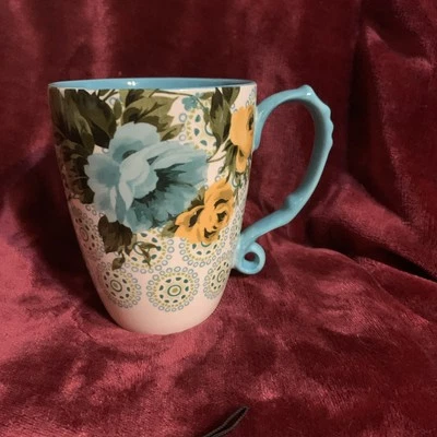 Taza de café con leche Pioneer Woman grande de gran tamaño azul amarillo flor Foto 1 de 4