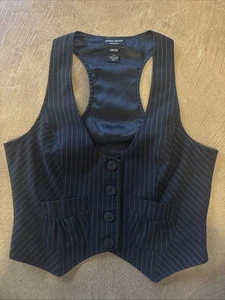 Guess Jeans Black Pinstripe Vest Y2K Size Juniors Large Stretchy Sleeveless Crop - Picture 1 of 9