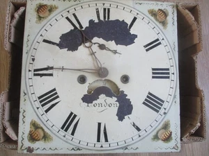 Antique Longcase Grandfather Clock Dial and Movement - Measures 13 inches Square - Foto 1 di 24