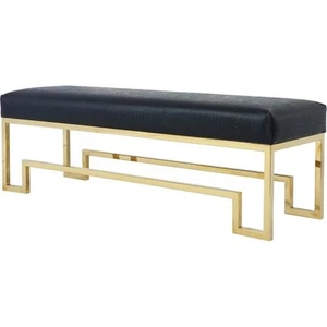 Pemberly Row 18" Stainless Steel Bench in Gold & Faux Black Gator - Picture 1 of 3