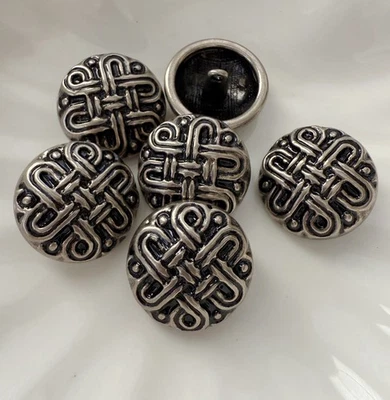 6PC Antiqued Silver Knot Metal Buttons Shank Crafts Sewing Buttons 23mm - Image 1 of 3