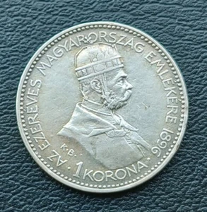 HUNGARY 1 KORONA 1896 FRANCIS JOSEPH I MILLENNIUM SILVER COIN XF - Picture 1 of 2