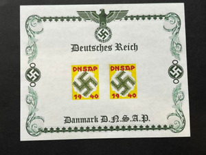 Seconde Guerre mondiale Seconde Guerre mondiale nazis allemand Troisième Reich DNSAP danois Danemark timbres feuille souvenir neuf neuf neuf dans son emballage d'origine