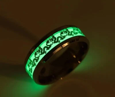 1pc Dragon Pattern Luminous Ring, Men's Stainless Steel Ring - Image 1 of 4