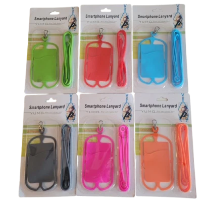 Universal Smartphone Silicone Holder w/ Lanyard and Card Pocket Holder Necklace - Image 1 of 4