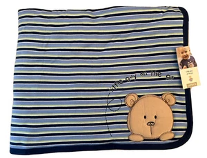 CARTER’S NWT Little Guy on the Go Bear Navy Blue Striped Baby Blanket RARE VHTF - Picture 1 of 8