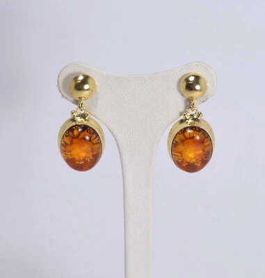 ORECCHINI ARGENTO 925 DORATO  AMBRA INCISA 20  mm PRESSIONE            AGHT 0810 - Immagine 1 di 3