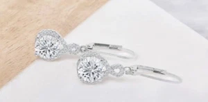 Infinity Crystal Drop Earrings With Swarovski Crystals & 18K White Gold, Unworn - Picture 1 of 5