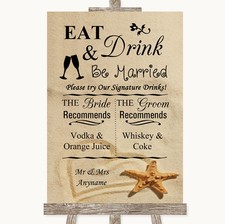 Wedding Sign Poster Print Sandy Beach Signature Favourite Drinks