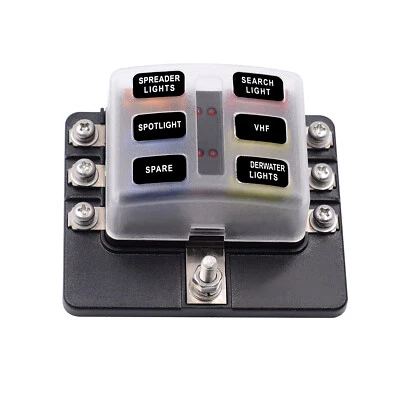 Car 12v 6-way Block ATC ATO Fuse New Waterproof Holder Box Led Blade Indicator - Image 1 of 4